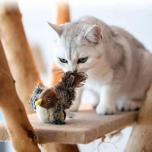 PawFlight™ Interactive Flying Bird Cat Toy – Flapping Wing Sparrow with Catnip | Realistic Chirping Play Toy for Cats