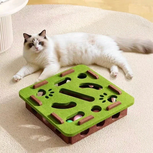 PawMaze™ Interactive Cat Puzzle Box – Felt Maze Toy with Bell Balls & Scratch Boards | Fun DIY Cat Enrichment Set