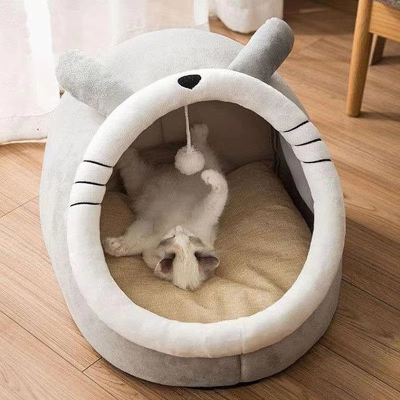 PawDream™ Cozy Cat Cave Bed – Washable Foldable Pet Bed with Ears & Removable Cushion for Cats and Small Dogs