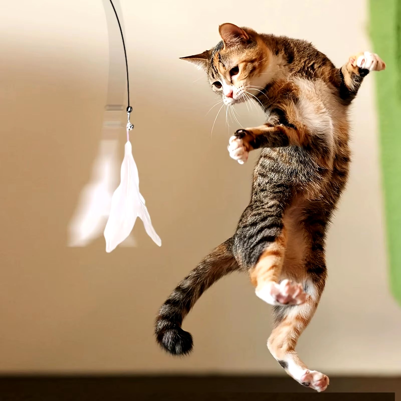 PawTease™ Interactive Cat Teaser Toy – Feather Wand with Bell & Strong Suction Cup Base for Endless Playtime Fun