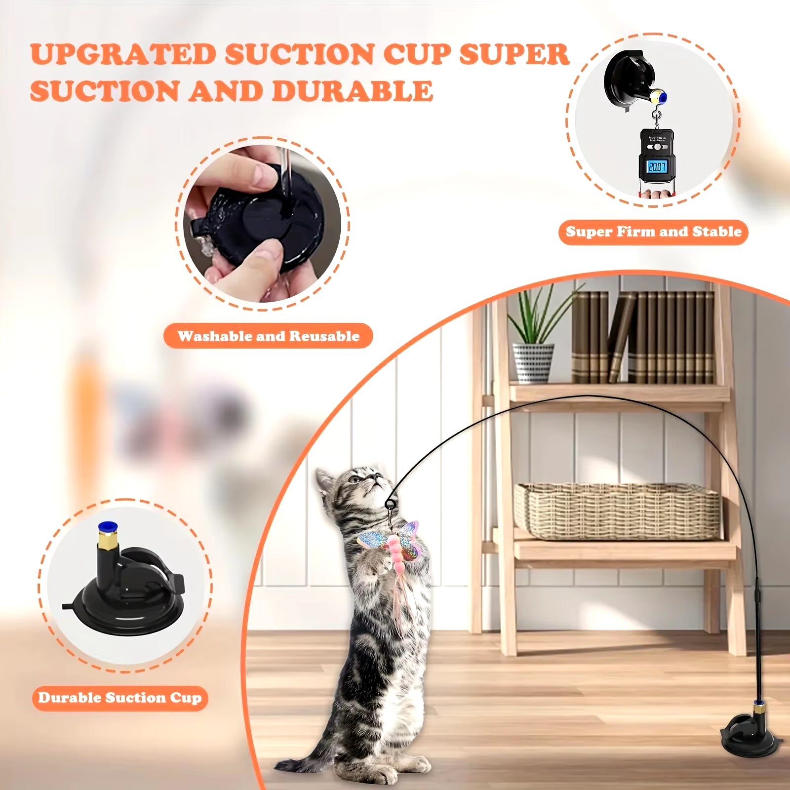 PawTease™ Interactive Cat Teaser Toy – Feather Wand with Bell & Strong Suction Cup Base for Endless Playtime Fun