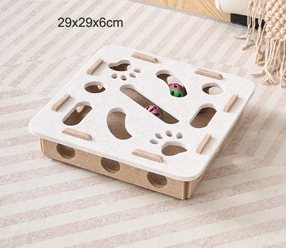 PawMaze™ Interactive Cat Puzzle Box – Felt Maze Toy with Bell Balls & Scratch Boards | Fun DIY Cat Enrichment Set