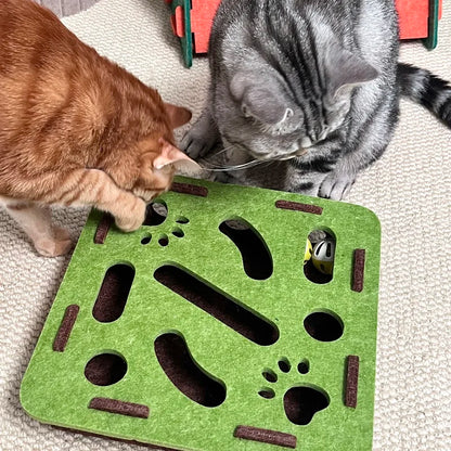 PawMaze™ Interactive Cat Puzzle Box – Felt Maze Toy with Bell Balls & Scratch Boards | Fun DIY Cat Enrichment Set