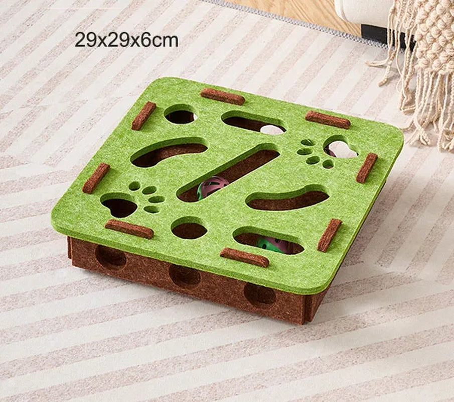 PawMaze™ Interactive Cat Puzzle Box – Felt Maze Toy with Bell Balls & Scratch Boards | Fun DIY Cat Enrichment Set