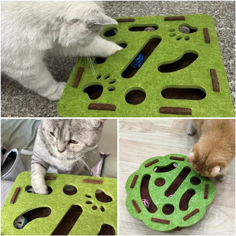 PawMaze™ Interactive Cat Puzzle Box – Felt Maze Toy with Bell Balls & Scratch Boards | Fun DIY Cat Enrichment Set