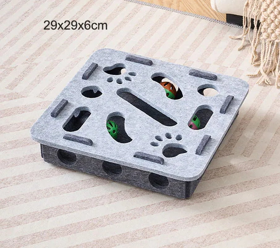 PawMaze™ Interactive Cat Puzzle Box – Felt Maze Toy with Bell Balls & Scratch Boards | Fun DIY Cat Enrichment Set