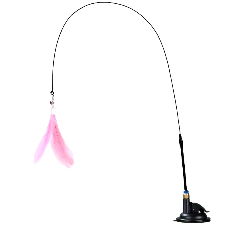 PawTease™ Interactive Cat Teaser Toy – Feather Wand with Bell & Strong Suction Cup Base for Endless Playtime Fun