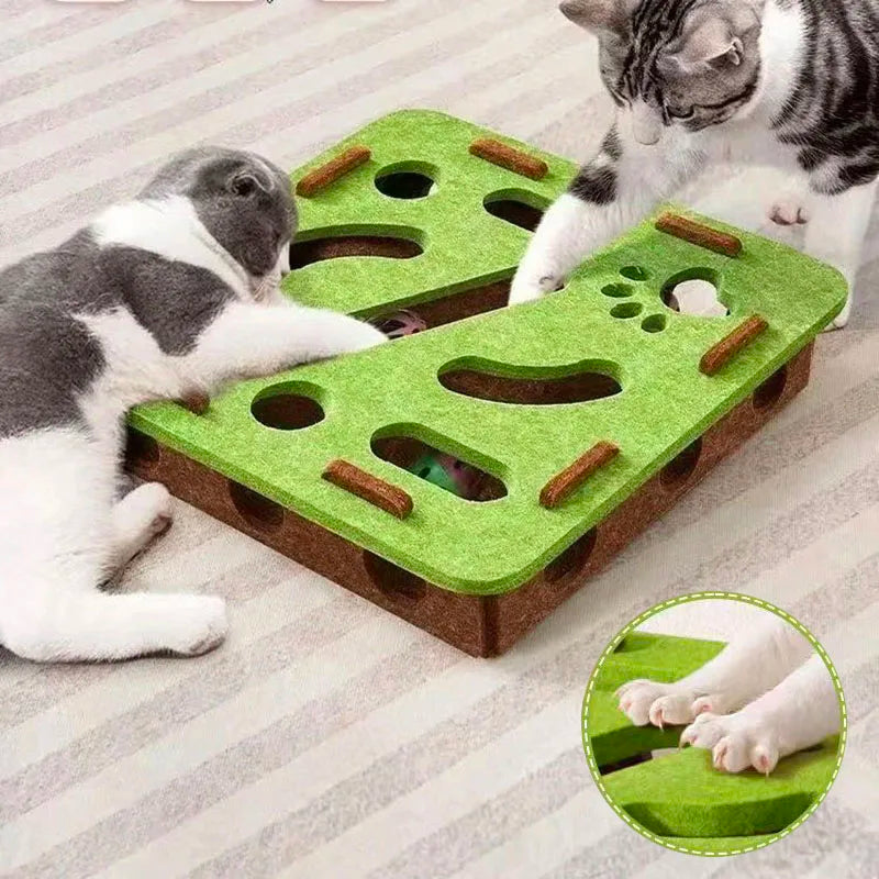 PawMaze™ Interactive Cat Puzzle Box – Felt Maze Toy with Bell Balls & Scratch Boards | Fun DIY Cat Enrichment Set